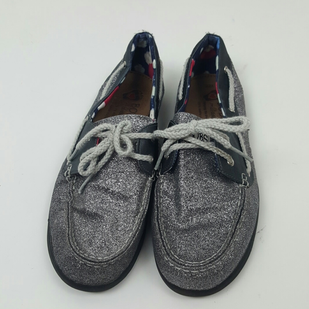 Bobs sketchers silver gray slip on flat shoes women size 9